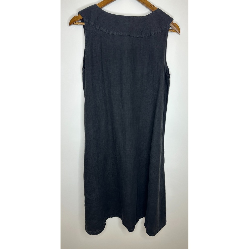 FLAX Faded Black 100% Linen Sleeveless Pleated Front Midi Shift Dress Size Small - Picture 9 of 10